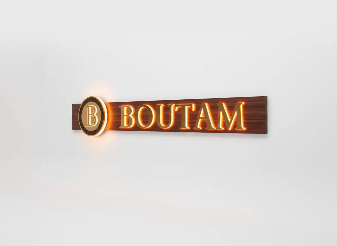 Boutam - Backlit wooden sign