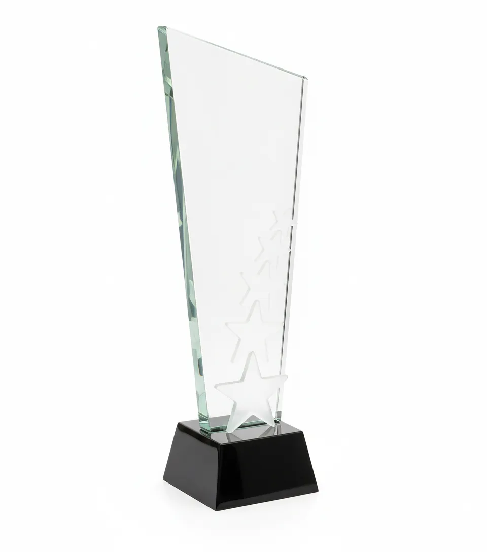 Engraved glass star trophy